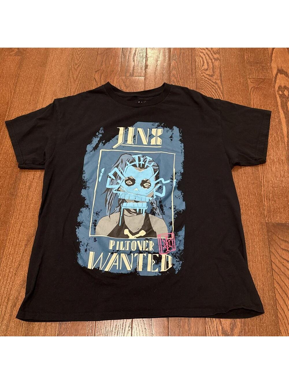 Arcane League of Legends Jinx Wanted Poster Graphic T-Shirt Large Black L